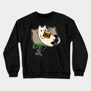 Gamer cat eating hamburger game loading Crewneck Sweatshirt